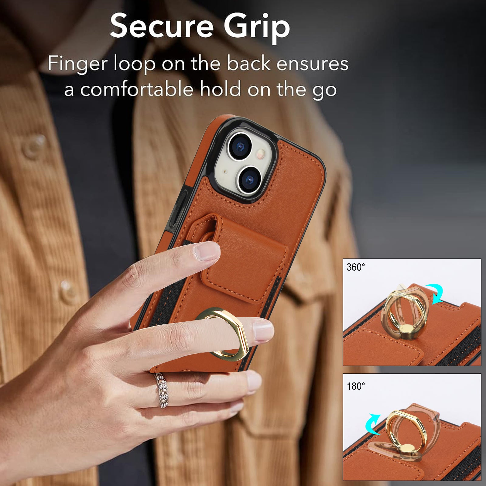For iPhone 14 Case Card Holder Leather Coated TPU Shockproof Phone Cover with Ring Kickstand For iPhone 14 Case Card Holder Leather Coated TPU Shockproof Phone Cover with Ring Kickstand
